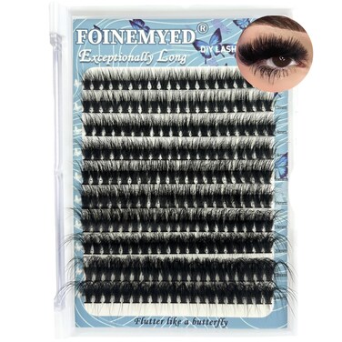 Fluffy Lash Clusters 10-24mm Extra Long Thick 200D Cluster Eyelash Extensions 200pcs Volume D Curl Wispy Individual Lashes Plant Fibers False Eyelashes DIY Lash Extension for Beginners, by FOINEMYED