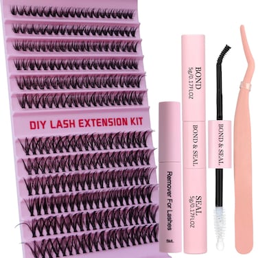 Individual Lashes Kit DIY Eyelash Extension Kit with 240PCS 40D Lash Clusters, Bond and Seal, Glue Remove and Tweezer 9-16MM Mix Eyelashes for Beginners Self Application DIY at Home, by FOINEMYED