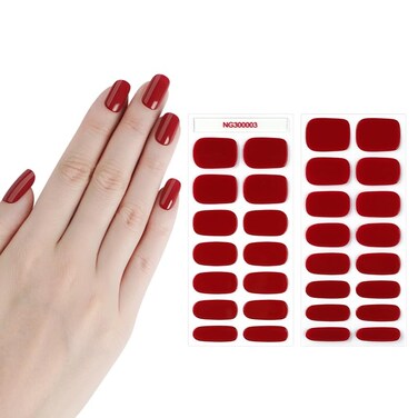 Semi Cured Gel Nail Strips 30 pcs - Full Wrap Gel Nail Art Sticker, Waterproof,Long Lasting Gel Nail Strips,Easy DIY Salon Gel Nails with Nail File and Stick Cinnabar Red