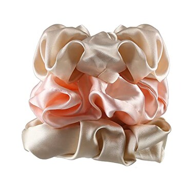 Forbidden Road 3 Pieces Large Mulberry Silk Scrunchies with Elastic Band for Hair, Women, and Girls (Beige, Ivory &amp; Champagne)