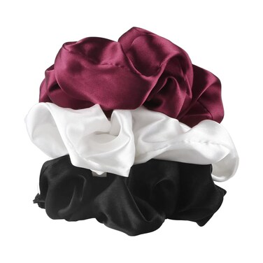 Forbidden Road 3 Pieces Mulberry Silk Scrunchies with Elastic Bands for Hair - Large Hair Ties for Women and Girls (Wine, White, Black)