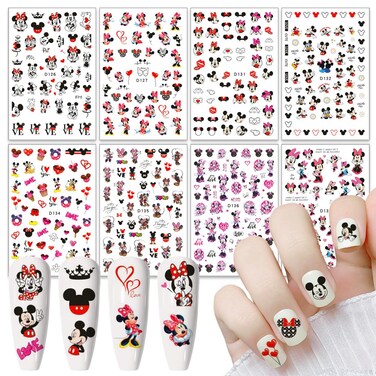 Valentines Nail Stickers Cute Cartoon Nail Art Stickers 3D Self Adhesive Nail Design Sticker Supply Valentines Day Romantic Love Heart Rose Cartoon Mouse Nail Decals for Women Girls DIY Manicure
