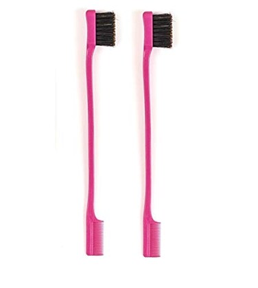 Double Sided Edge Control Hair Brush Comb PINK (2 Pieces)