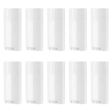 Framendino, 10 Pack 2.5 Oz Empty Deodorant Containers Plastic 75 ml White Oval Twist-Up Refillable Tubes Container for DIY