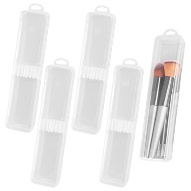 Framendino, 5 Pack Clear Travel Cosmetic Brush Holder Portable Cutlery Box Plastic Storage Container Toothbrush Carrying Boxes for Traveling
