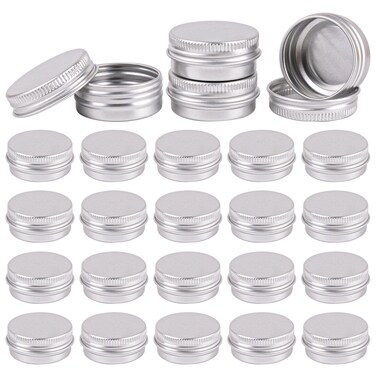 Framendino, 24 Pack 0.5 oz Aluminum Tin Cans with Screw Lids Refillable Small Jars Round Empty Containers (Silver)