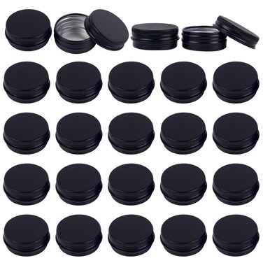 Framendino, 24 Pack 0.5 oz Aluminum Tin Cans with Screw Lids Refillable Small Jars Round Empty Containers (Black)