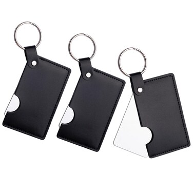 Framendino, 3 Pack Stainless Steel Mirror Keychain Unbreakable Makeup Compact with and Leather Case for Purse Pocket