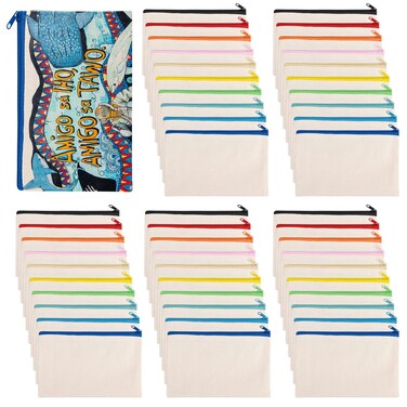 Framendino, 50 Pack Sublimation Blank Canvas Makeup Bags 8.3 x 5 Inch DIY Heat Transfer Cosmetic Pencil Pouches Travel Toiletry with Zipper for Crafts (10 Colors)