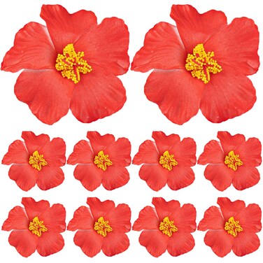 Framendino, 10 Pack Hibiscus Flowers Hawaii Artificial Hair Decoration Red