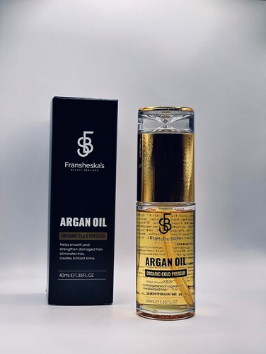 FRANSHESKA'S BEAUTY SERVICES FBS ARGAN OIL ORGANIC COLD PRESSED ARGAN OIL,WEIGHTLESS OIL (40mL) 100% Moisturizer Treatment for Dry, Damaged Hair,FRIZZ FREE, fast absorbing.