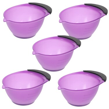 FRCOLOR 5pcs Purple Hair Dyeing Bowls, PP+ABS Plastic, Modern Style, 360ml Capacity, Salon &amp; Home Use