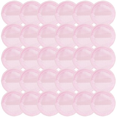 FRCOLOR 30 Pieces Powder Puff for Body Powder, Cotton Round Makeup Puff with Strap for Powder Foundation Loose Mineral Powder Body Powder, Pink