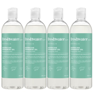 Naturally Derived Shower Gel Body Wash - Paraben, Phthlate Free, Energizing Australian Peppermint Oil - Moisturizing Body Wash for Women - 16.9 fl oz 4PK