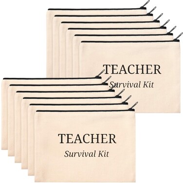 12 Pieces Teacher Cosmetic Bag Canvas Makeup Bags Pencil Pouch Travel Toiletry Case with Zipper for Teacher Appreciation Gift(M)