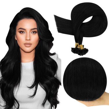 Full Shine Keratin Bond Hair Extensions Black Ktip Human Hair Extensions Real Human Hair 24 Inch Prebonded Hair Extensions Human Hair for Women 50G Ktip Hair Extension Real Human Hair Straight Natural