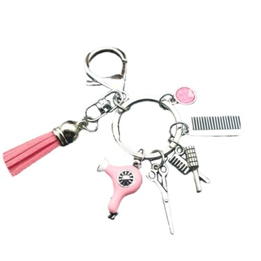 Fuqimanman2020 Comb Scissors Hair Dryer Keychain with Tassel and Black Diamond Charm Hairdresser Hair Stylist Gift Jewelry