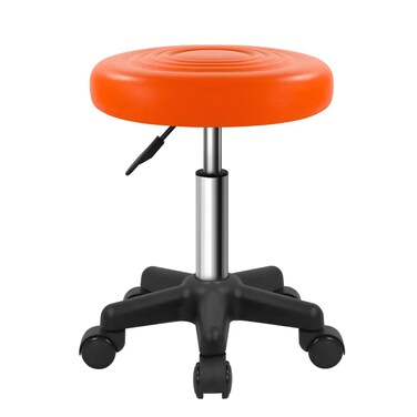 FURWOO Round Swivel Stool with Wheels PU Leahter Rolling Stool Height Adjustable Stool for Spa Salon Massage Orange
