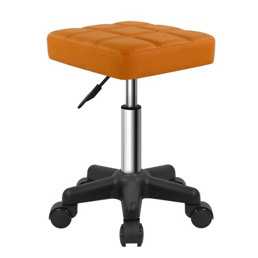 FURWOO Square Swivel Stool with Wheels PU Leahter Rolling Stool Height Adjustable Stool for Spa Salon Massage Pale Brown