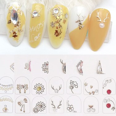 Nail Stickers for Nail Art 3D Rhinestones Nail Art Stickers Self Adhesive Nail Decals Luxury Diamond Nail Design Stickers with Tweezers (6 Sheets)