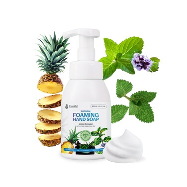 Fuwa3e Pineapple Enzyme Natural Foam Hand Wash Mint - 10.1oz 1 Pack - 99% Organic Hand Wash Soap with Fermented Pineapple Peels - Non Toxic Hand Soap Sensitive Skin Safe With Pure Essential Oil