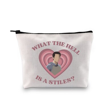 G2TUP Wolf TV Show Inspired Gift What The Hell Is A Stiles Makeup Bag Stiles Stilinski Cosmetic Bag Stiles Stilinski Fan Gift TV Show Merchandise (What The Hell Is A Stiles White Bag)