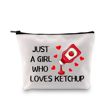 G2TUP Ketchup Lover Gift Who Loves Ketchup Makeup Bag Food Lover Cosmetic Bag Foodie Gift (Who Loves Ketchup White Bag)