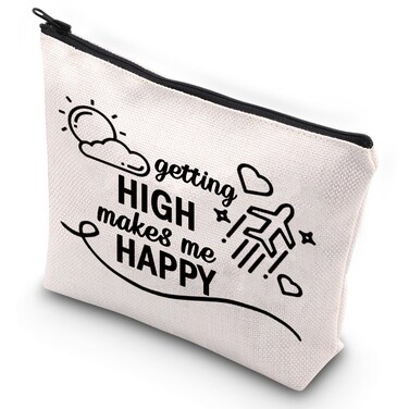G2TUP Flight Attendant Cosmetic Bag Air Stewardess Makeup Bag Getting High Makes Me Happy Stewardess Cabin Crew Gift (Getting High)