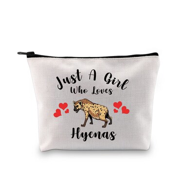 G2TUP Hyena Gift Who Loves Hyenas Makeup Bag Hyena Lover Cosmetic Bag Hyena Themed Gift Hyenas Fan Gift Animal Lover Zipper Travel Bag (Who Loves Hyenas White Bag)