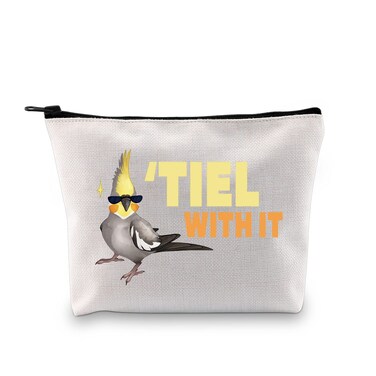 G2TUP Cockatiel Lover Gift Cockatiel Makeup Bag Tiel With It Cosmetic Bag Cockatiel Parrot Bird Owner Gift Bird Lover Travel Pouch (Tiel With It White Bag)