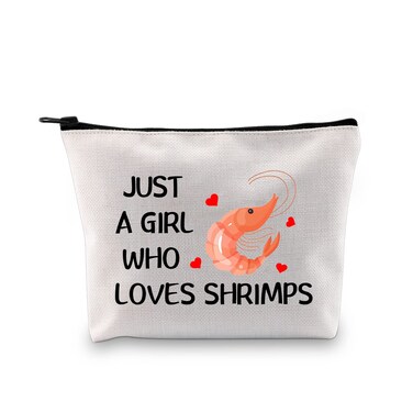 G2TUP Shrimp Lover Gift Who Loves Shrimps Makeup Bag Seafood Shellfish Cosmetic Bag Seafood Lover Gift Zipper Travel Bag (Who Loves Shrimps White Bag)