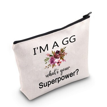 G2TUP GG White Bag Makeup Case I'm a GG What's your Superpower Cosmetic Bag Grandma Birthday Gift Grandparents Gifts from Granddaughter Grandson (9.25" x 6.69") Travel, Professional Makeup Artist Kit