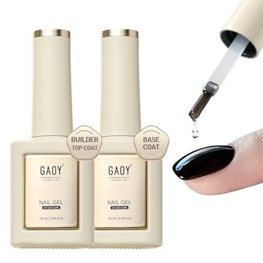 GAOY Builder Top Coat Gel and Base Coat Set, 2 Pcs 16ml Clear Rubber Top Coat and No Wipe Foundation Combination for UV Light Cure Gel Nail Polish