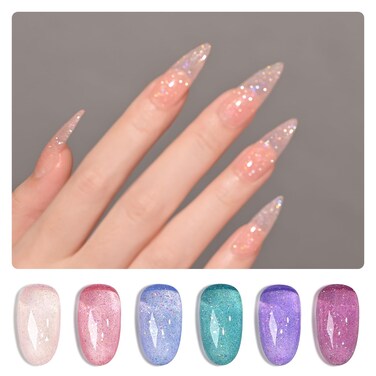 GAOY Glitter Jelly Gel Nail Polish Set of 6 Colors Including Pink Green Blue Purple Reflective Gel Polish Kit for Nail Art DIY Manicure and Pedicure at Home