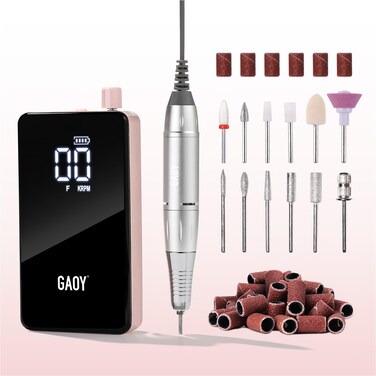 GAOY Cordless Nail Drill, Rechargeable E-File with 12 Drill Bits &amp; 45 Sanding Bands, Long Battery Life, Low Noise, Perfect for Manicure &amp; Pedicure, Pink