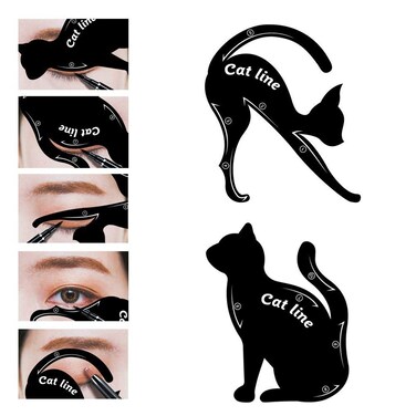 Cat Line Eyeliner Stencil, Smoky Eyeshadow Applicators Template Plate, Professional Multifunction Black Cat Shape Eye liner &amp; Eye Shadow Guide Template (PVC Material) (1)