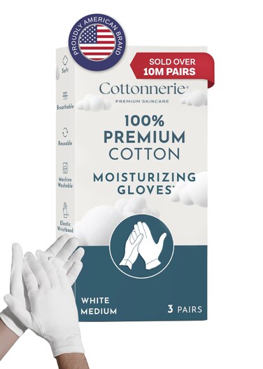 Gaxcoo Cottonnerie Cotton Gloves for Dry Hands Sleeping, Moisturizing Gloves Overnight, Hand Moisturizer Gloves, Moisture Gloves for Dry Hands Overnight, Sleeping Gloves, Eczema Gloves, Medium 3 Pair