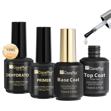 15ML Top Coat &amp; Base Coat Set with Nail Primer and Nail Prep Dehydrator, Acid-Free Hema-free Dehydrate &amp; Primer Set Shiny Top Coat for Acrylic Gel Nail Gel Polish Manicure
