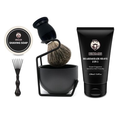 Shaving Kit for Wet Shave, 5 in 1 Shaving Brushes Set, Includes Badger Hair Shave Brush, Shaving Bowl &amp; Stand and Shaving Cream, Best Gift for Bearded Man, Deluxe Black