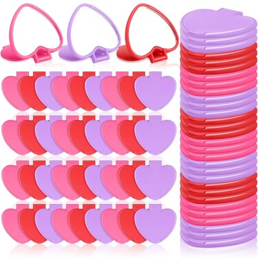 Geetery 48 Pcs Valentine&lsquo;s Day Compact Mirror Bulk Gifts Heart Shaped Mini Pocket Small Folding Makeup Portable Travel Heart Purse Hand Mirror for Women Gift(Red,Rose Red,Purple)