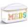 Geetery Chenille Letter Bag Nylon Makeup Portable Cases Preppy Patch Makeup Bag with Zipper Cosmetic Toiletry Storage case for Women(White,Stylish Meds)