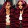 28 Inch 99J Burgundy Lace Front Wigs Human Hair Body Wave 13x4 HD Transparent Pre Plucked Glueless Lace Frontal Wig Human Hair 200% Density Red Wine Colored Human Hair Wigs for Women