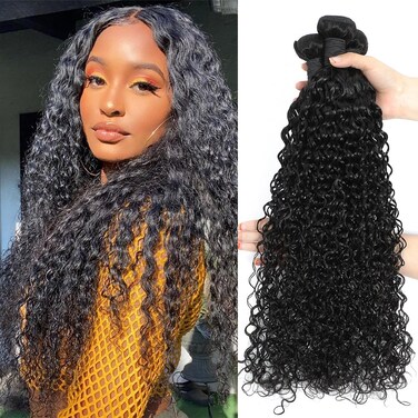 Curly Bundles Human Hair 14 16 18 Inch Soft and Thick 3 Bundles Water Wave Human Hair Bundles 12A Brazilian Deep Wave Bundles 100% Unprocessed Wet and Wavy Bundles Human Hair