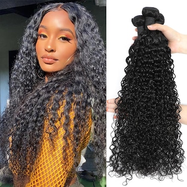 Curly Bundles Human Hair 12 14 16 Inch Soft and Thick 3 Bundles Water Wave Human Hair Bundles 12A Brazilian Deep Wave Bundles 100% Unprocessed Wet and Wavy Bundles Human Hair