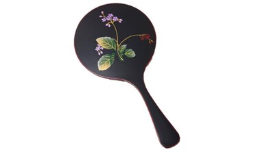 Japanese Hand Mirror with Handle Handmade Urushi Makie Lacquerware