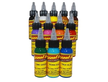 Eternal Authentic Tattoo Ink, 12 Color Sample Set, 1/2 oz Bottles