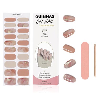 Quinnas Gel Nail Stickers, Nude Gradient Nail Polish Stickers Kit with and Nail File and Stick for Home Women Girls DIY Nail Decorations (NG200013)