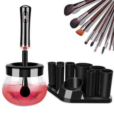 Makeup Brush Cleaning Machine Makeup Brush Cleaner Dryer Super-Fast Electric Brush Cleaner Machine Automatic Brush Cleaner Spinner Makeup Brush Tools Make up brush cleaner cleanser machine (Black)