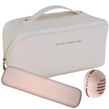 3pcs Travel Makeup Bag Open Flat Makeup Organizer with Handle Women's cosmetic bag Travel Makeup Bag Complete with Brush Holder and Sponge Holder