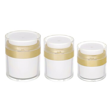 Airless Pump Jars set, 0.5oz /1oz /1.7oz Empty Refillable Cosmetic Pump Jars Bottles Lotion Cream Dispenser Portable Travel Size Makeup Containers (Gold), JAR_3pack